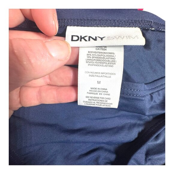 Dkny Colorblock Chic Swimsuit Bandeau Bikini Two Piece Navy Blue Red Bikini - Picture 6 of 6